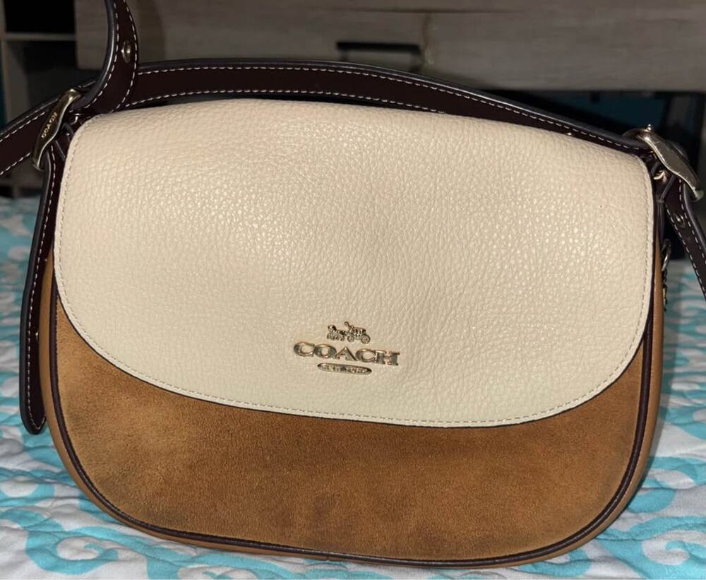 Coach Macie Saddle Bag in Colorblock Suede & Leather (Style CB895)